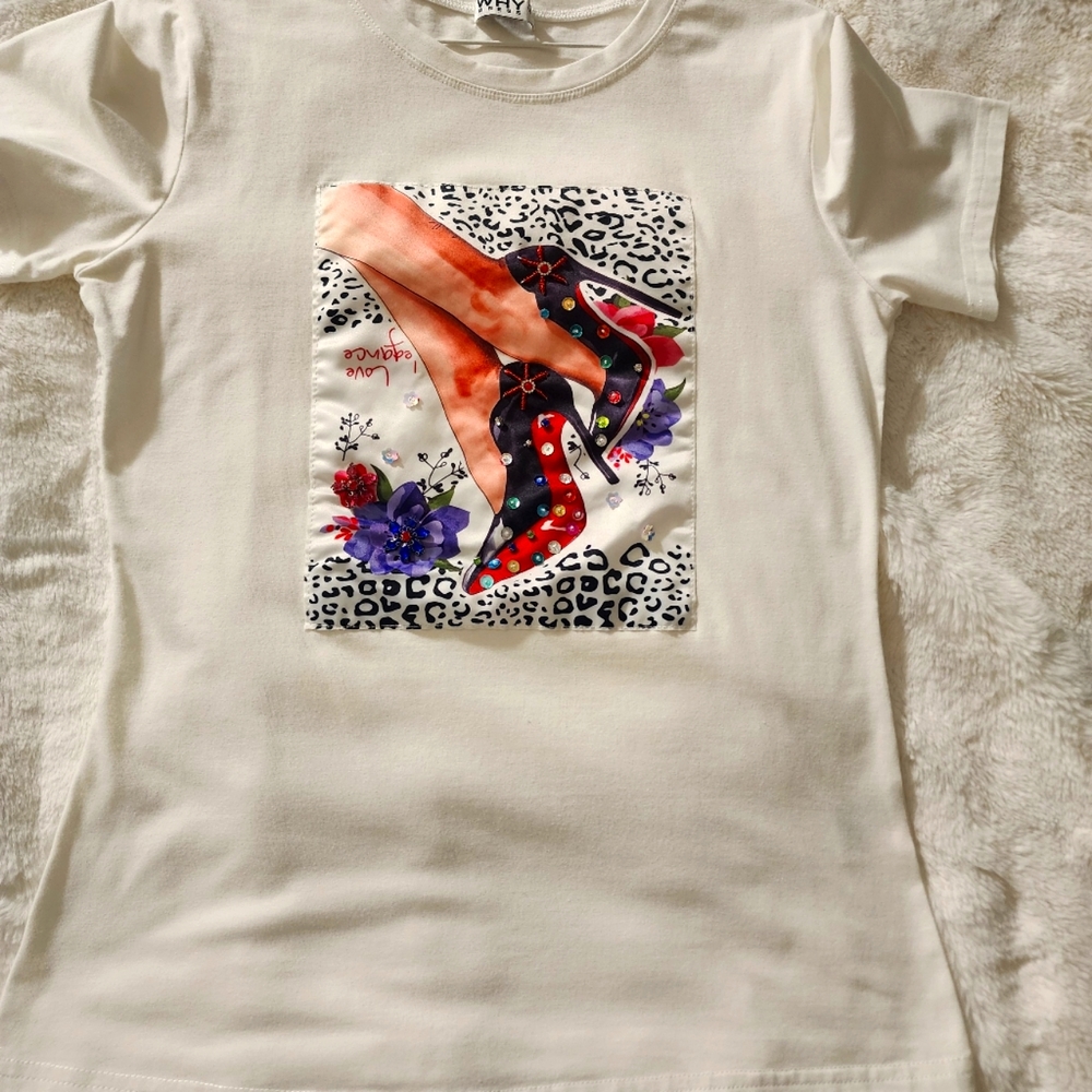 White shirt with sequence stones size small